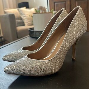 Sparkle Pointed-Toe High Heel Pumps - Silver